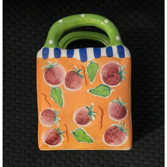 Vintage Hand Painted Bella Casa by Ganz Ceramic Bag with Handles Vase Pen Holder - Picture 5 of 8
